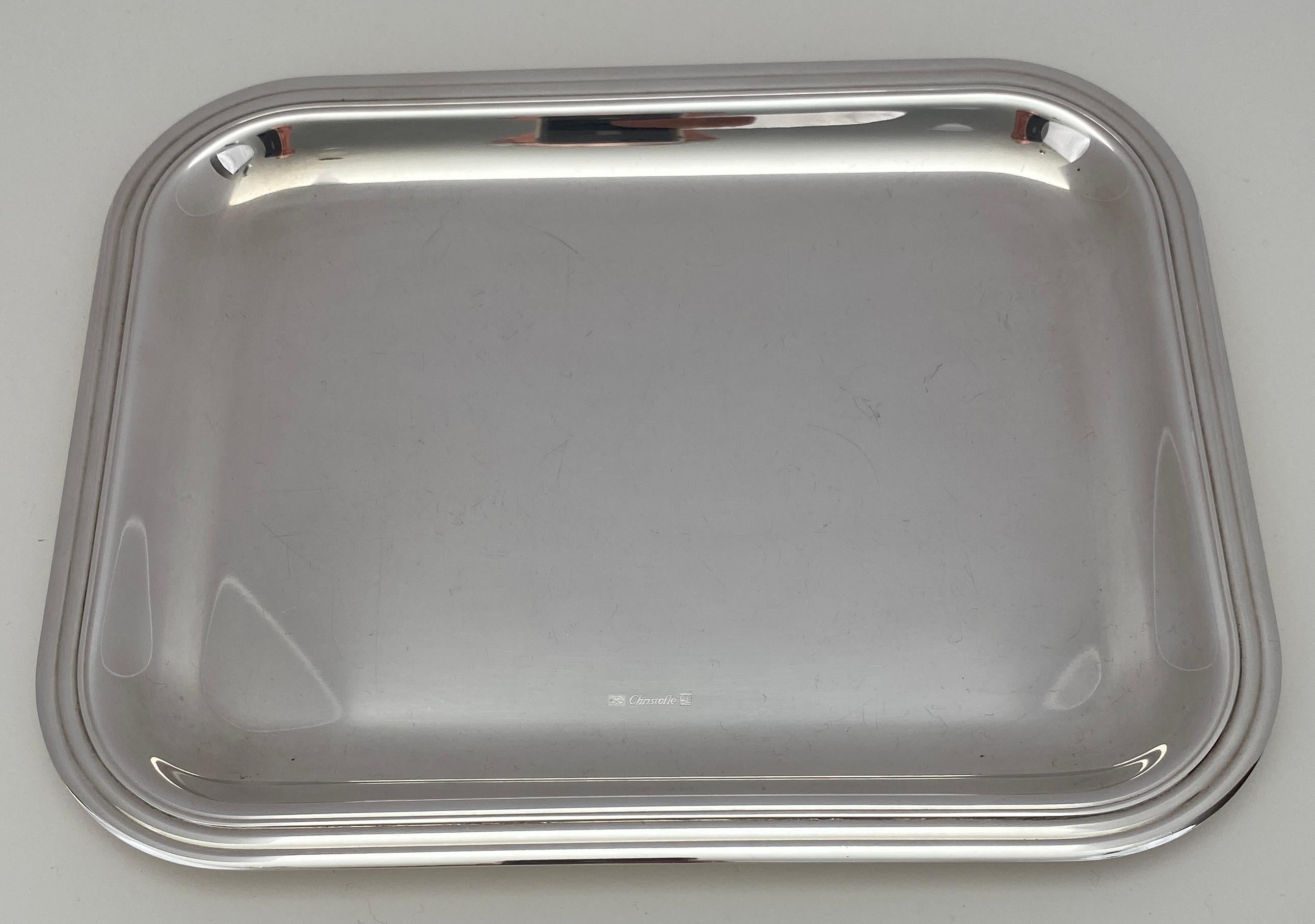 Small Cocktail Tray by Christofle, French Art Deco Silver Plated Serving Tray In Good Condition For Sale In Miami, FL