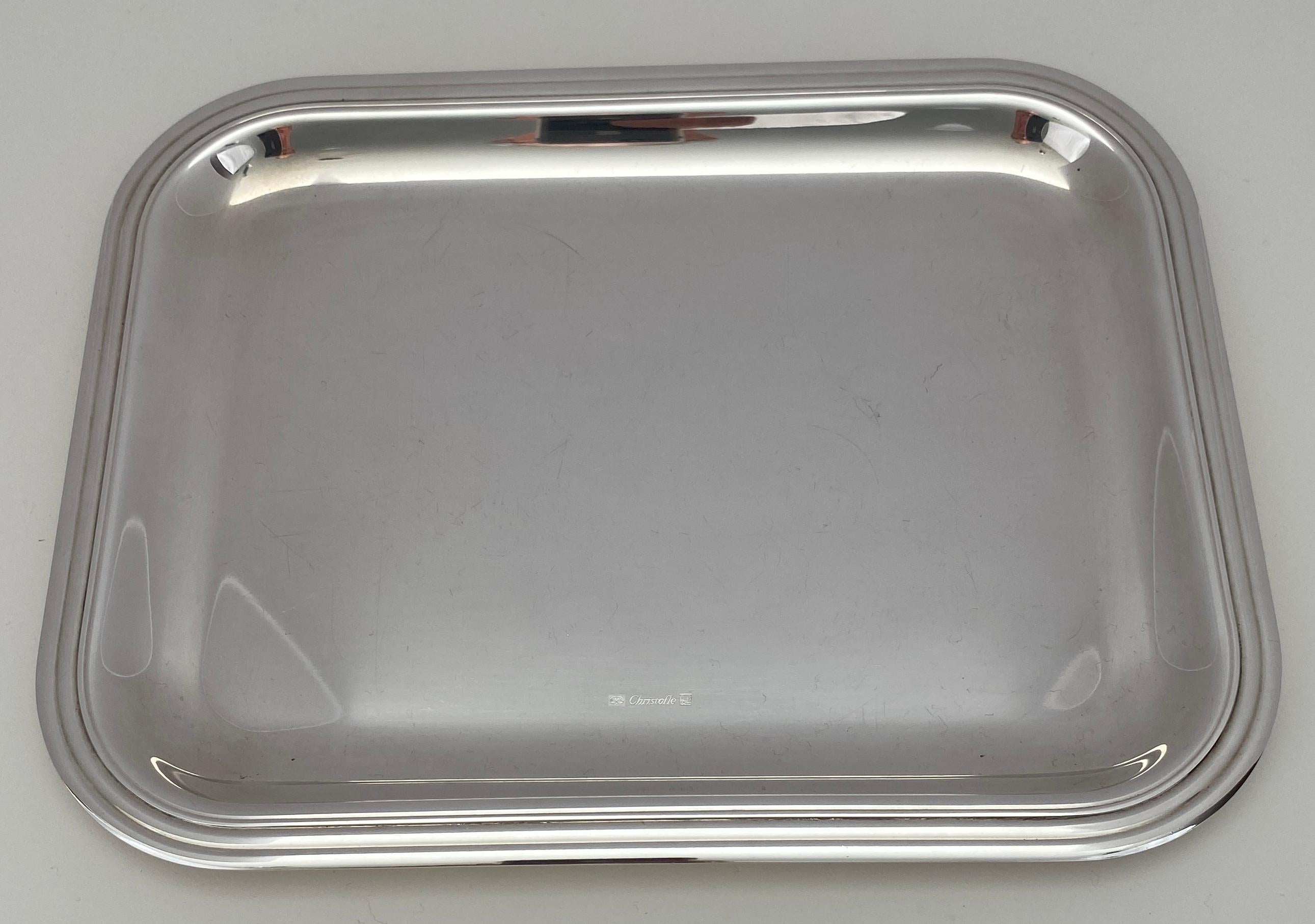 Small Cocktail Tray by Christofle, French Art Deco Silver Plated Serving Tray For Sale 1