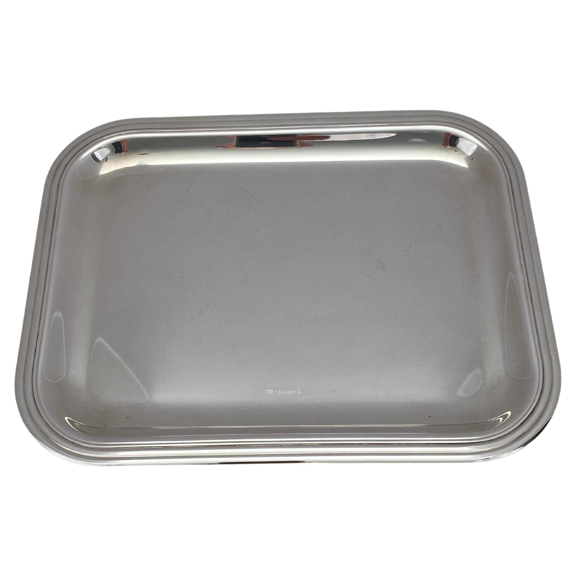Bandeja de cóctel pequeña de Christofle, bandeja de servir francesa chapada en plata Art Déco