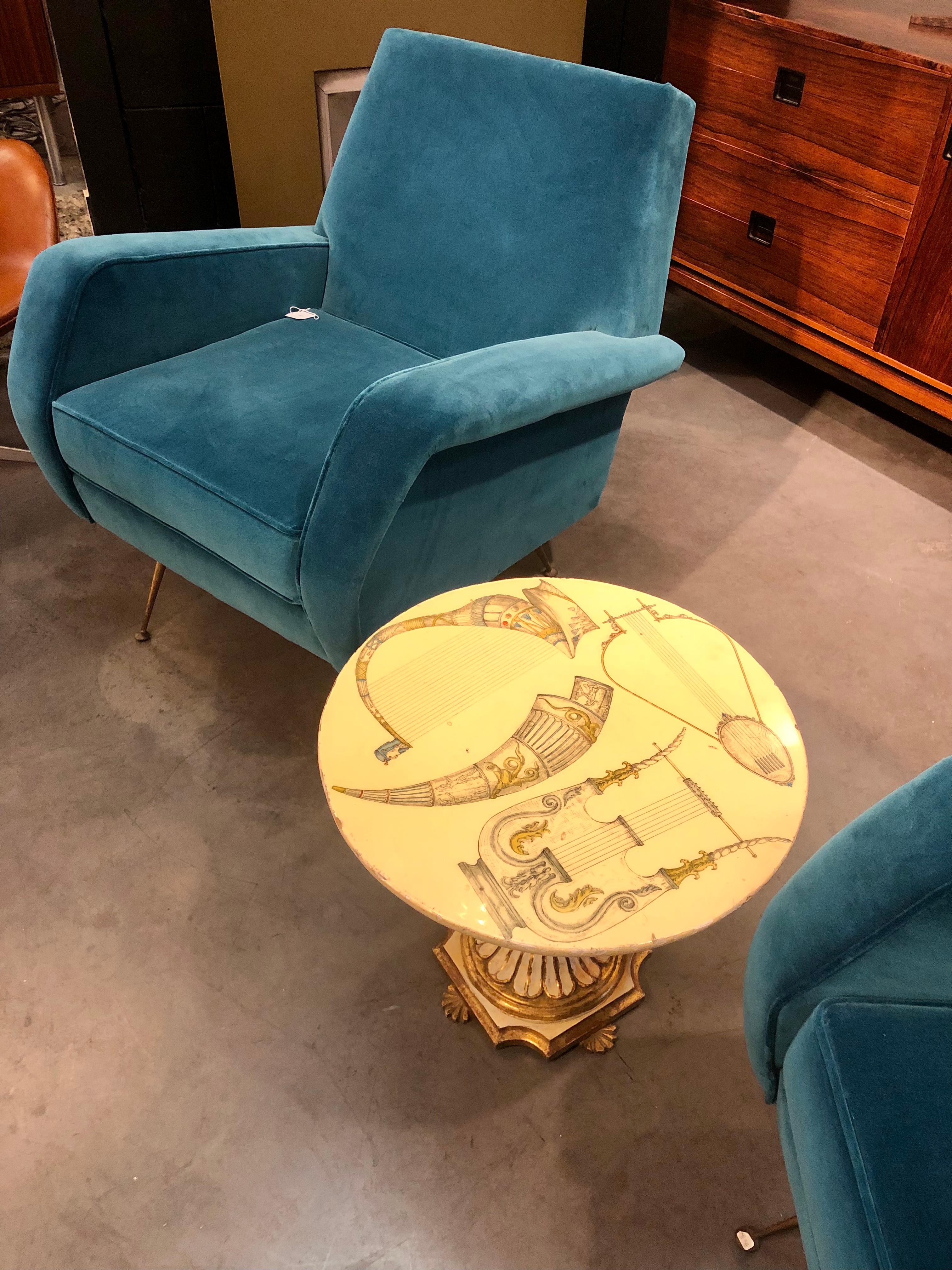 Wood Small Coffee Table 1950 in the Style of Fornasetti For Sale