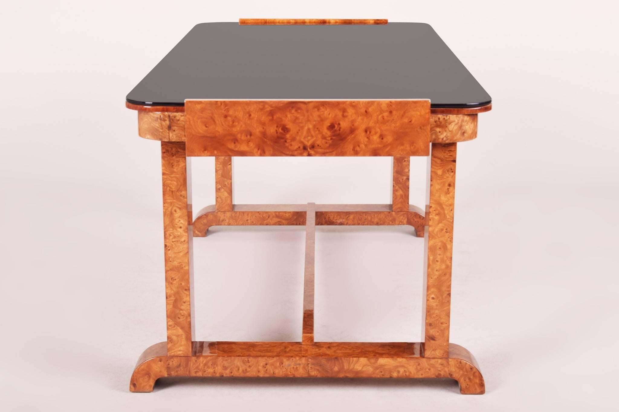 Small Coffee Table, Czech Art Deco, Material Walnut, Black Glass In Excellent Condition In Brandys nad Labem, Středočeský kraj