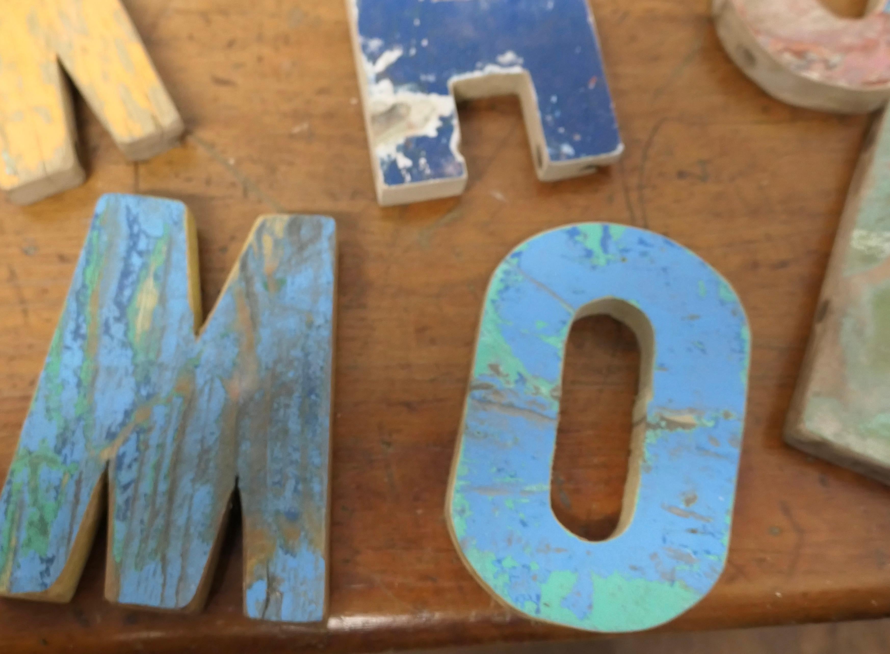Mid-20th Century Small Collection of Folk Art Wooden Letters  A Small collection   For Sale