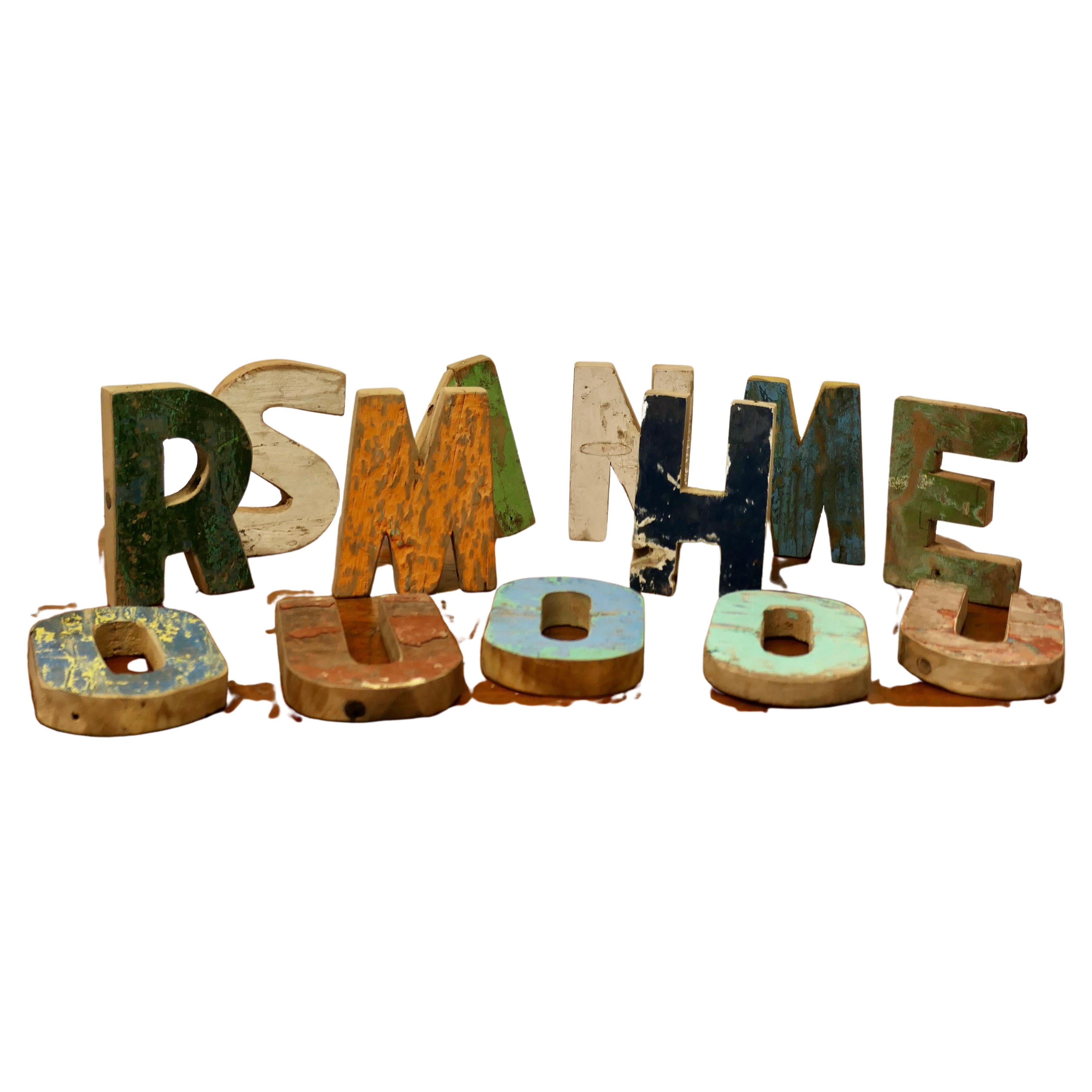 Small Collection of Folk Art Wooden Letters  A Small collection   For Sale