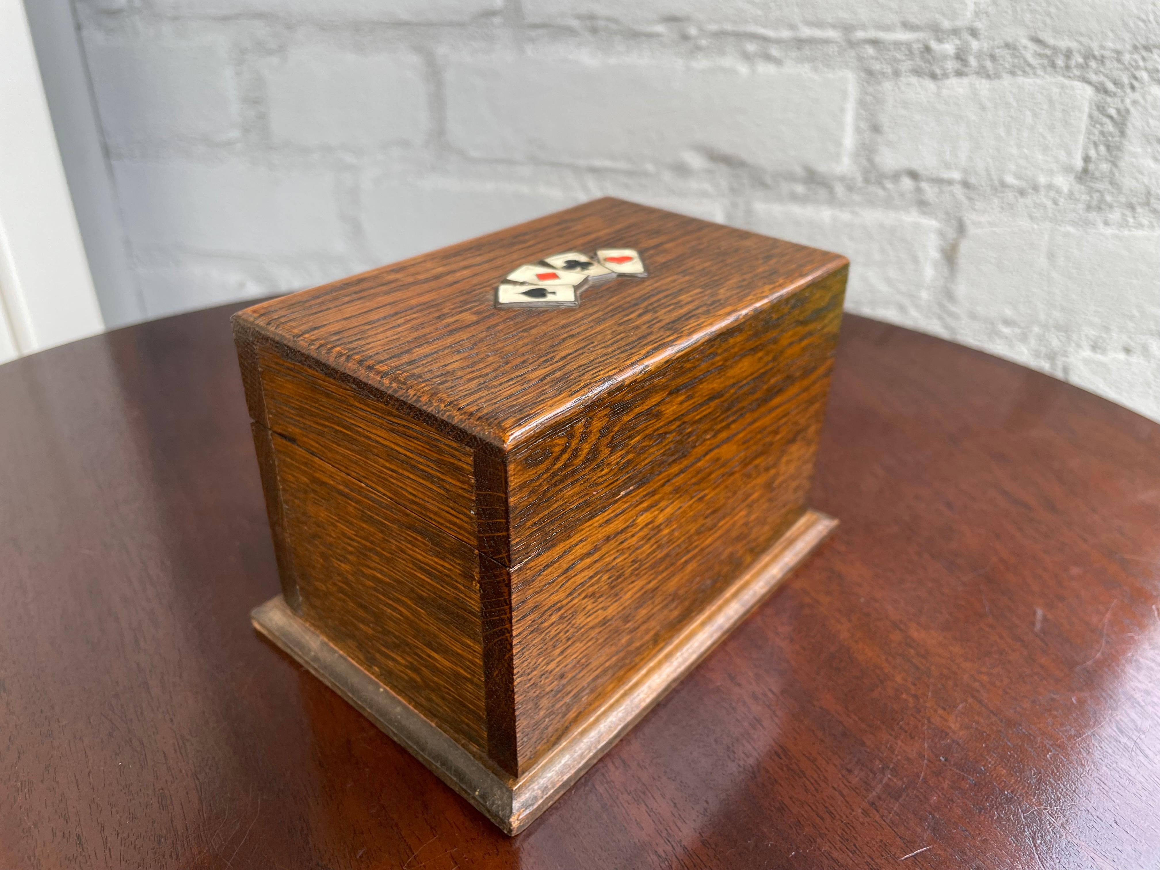 Small Collection of Rare Antique & Enamel Inlaid Wooden Boxes for Playing Cards For Sale 3