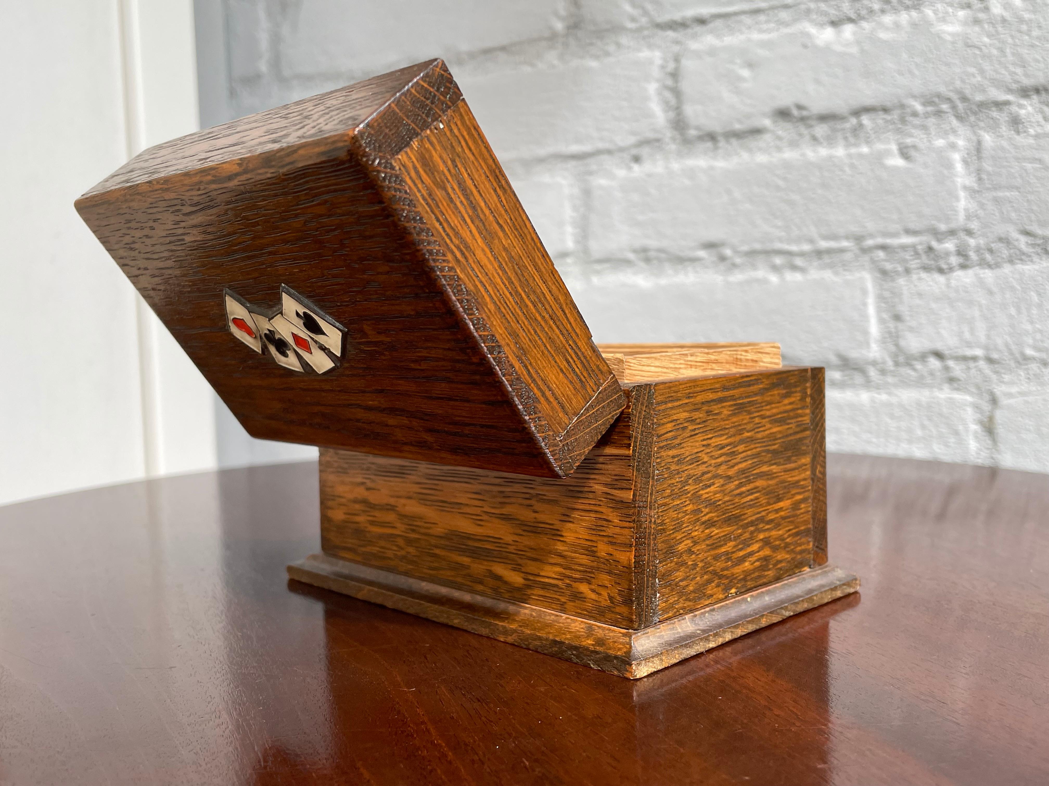 Small Collection of Rare Antique & Enamel Inlaid Wooden Boxes for Playing Cards For Sale 5