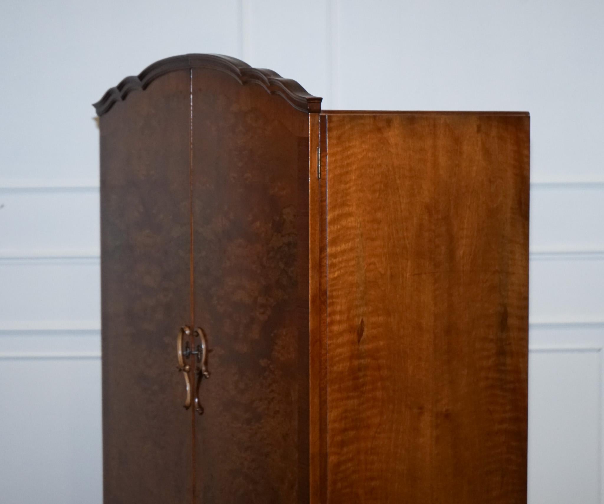 SMALL & COMPACT ART DECO 1940s BURR WALNUT WARDROBE 6