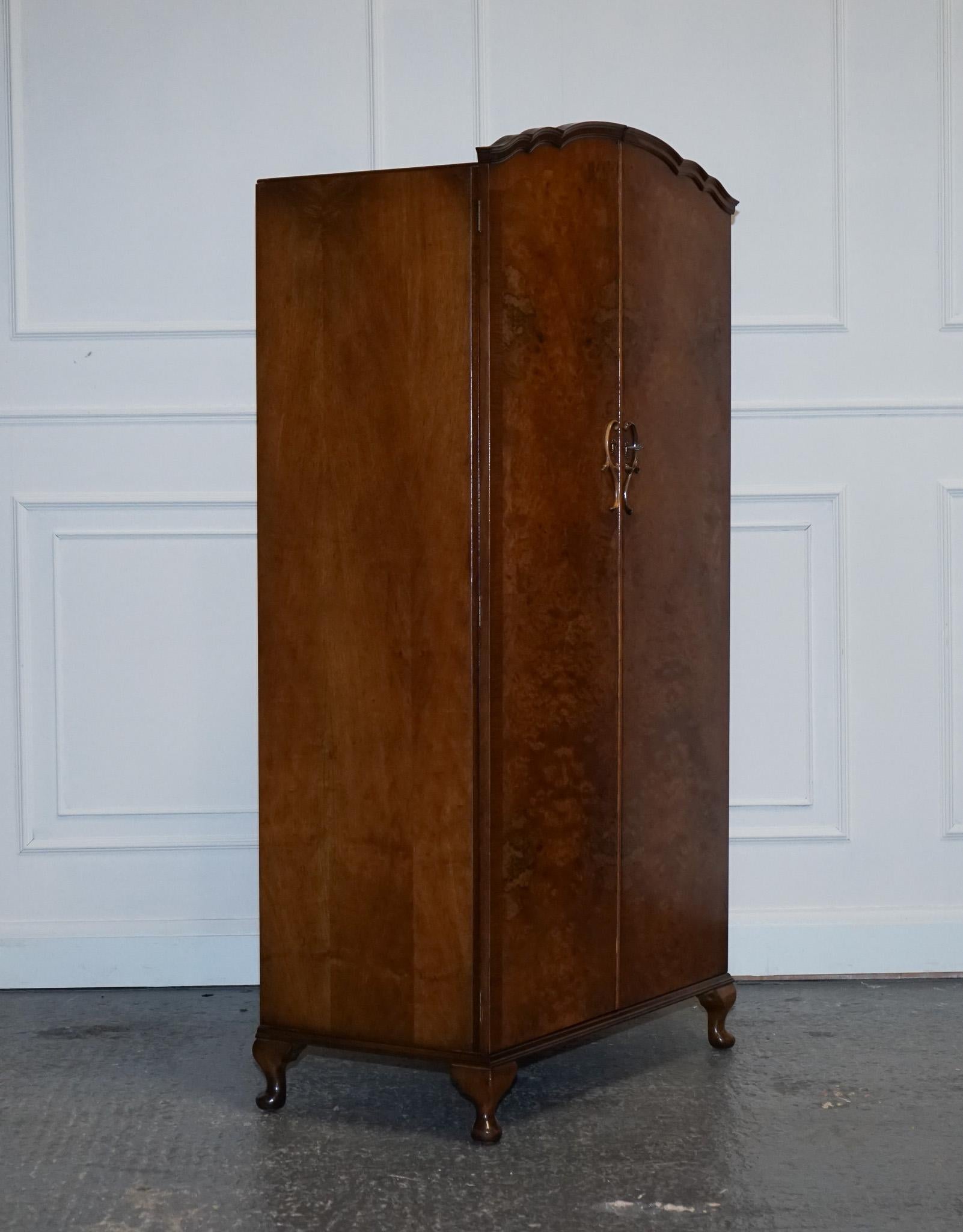 SMALL & COMPACT ART DECO 1940s BURR WALNUT WARDROBE 8
