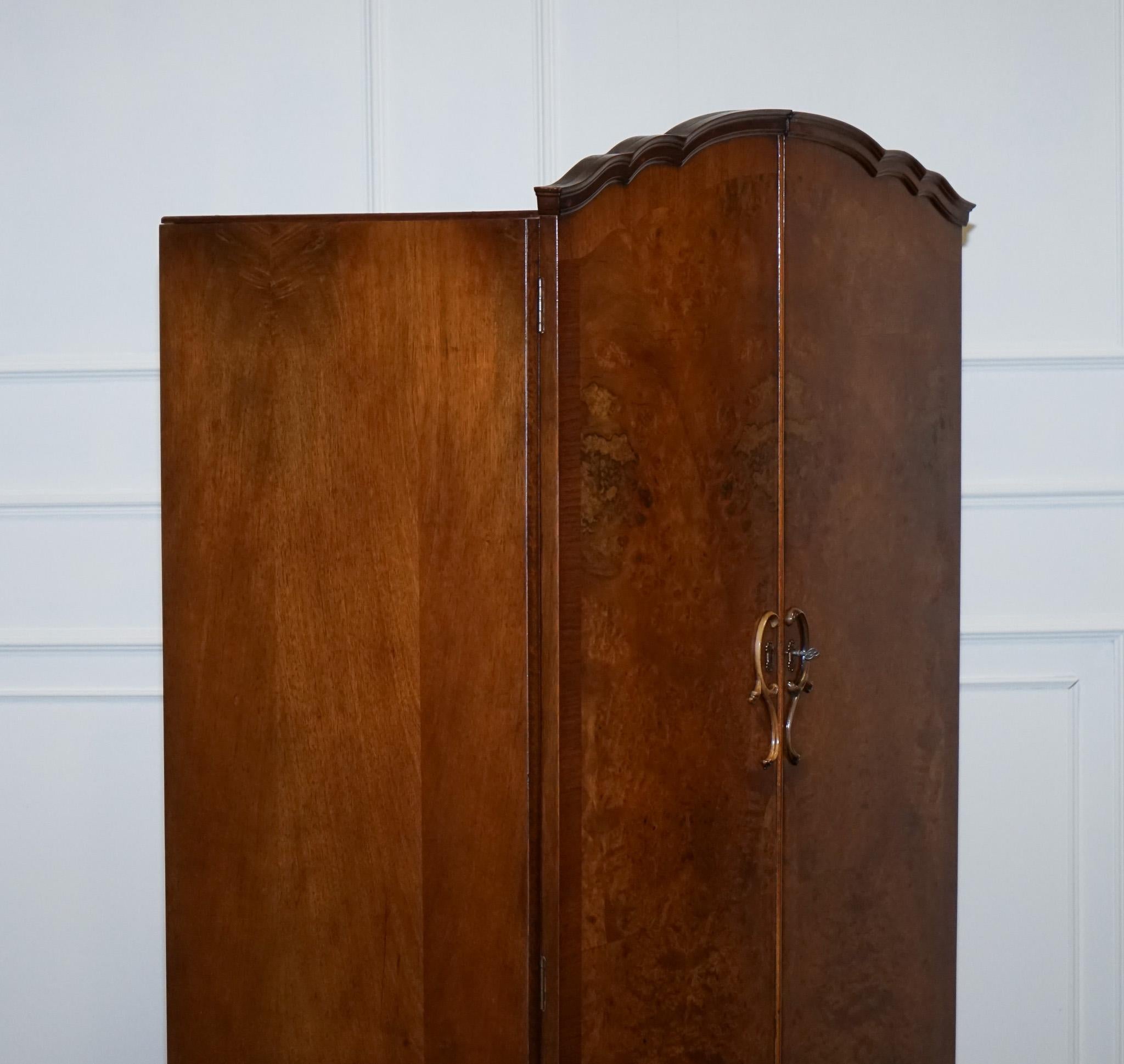 SMALL & COMPACT ART DECO 1940s BURR WALNUT WARDROBE 9