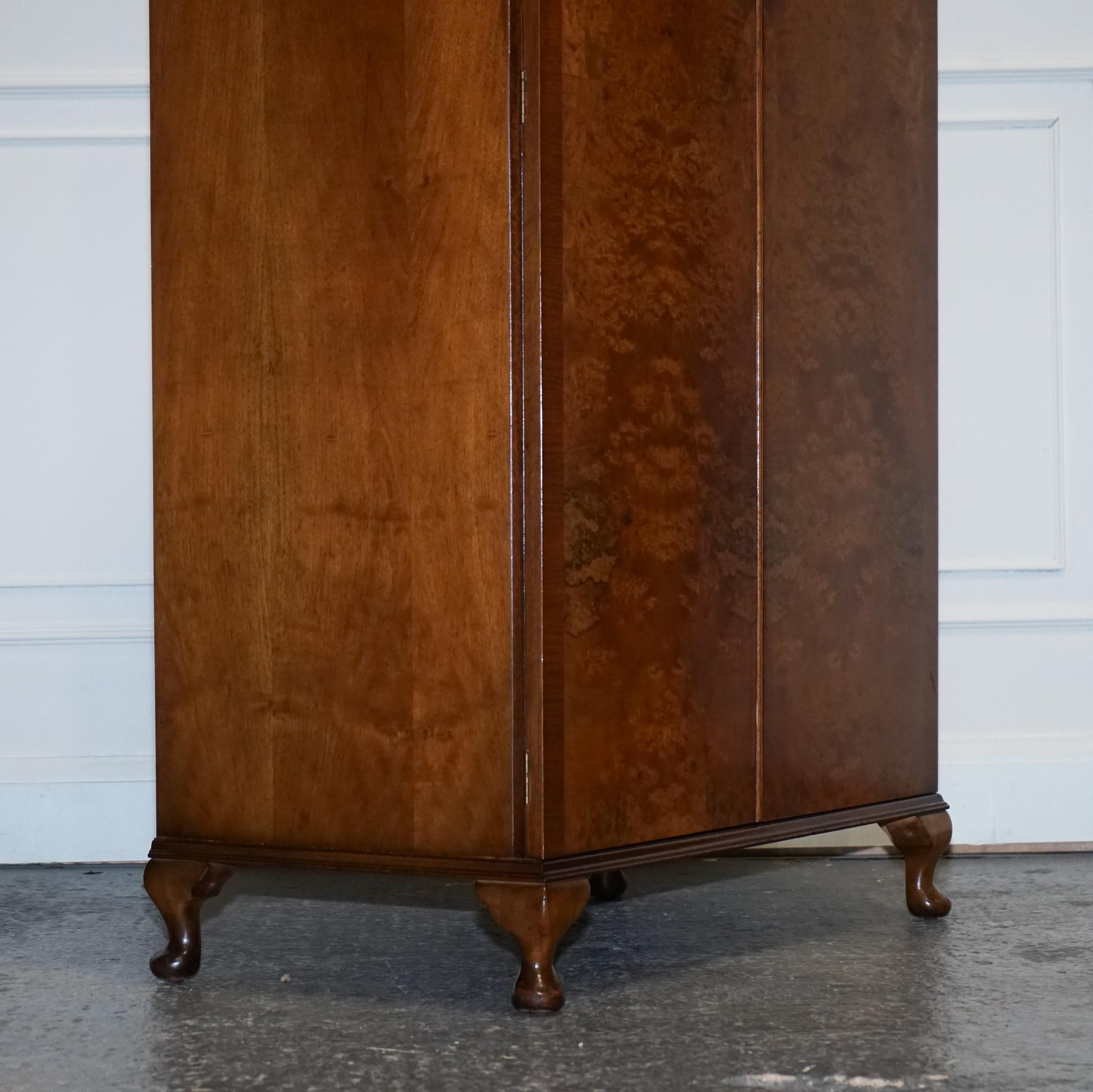 SMALL & COMPACT ART DECO 1940s BURR WALNUT WARDROBE 10