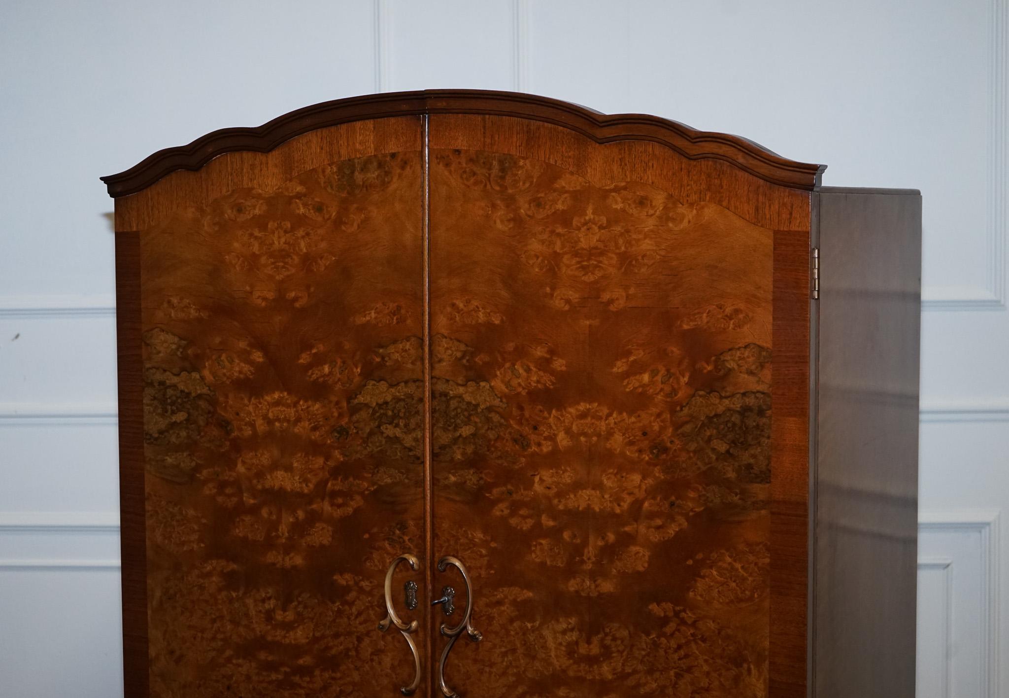 Art Deco SMALL & COMPACT ART DECO 1940s BURR WALNUT WARDROBE