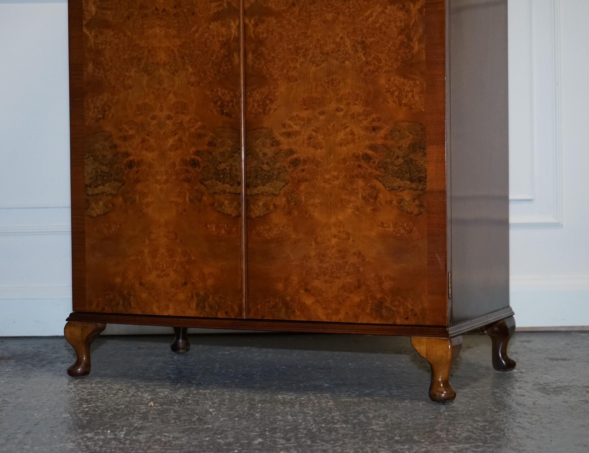 Hand-Crafted SMALL & COMPACT ART DECO 1940s BURR WALNUT WARDROBE