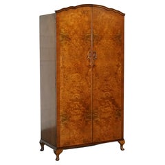 SMALL & COMPACT ART DECO 1940s BURR WALNUT WARDROBE 