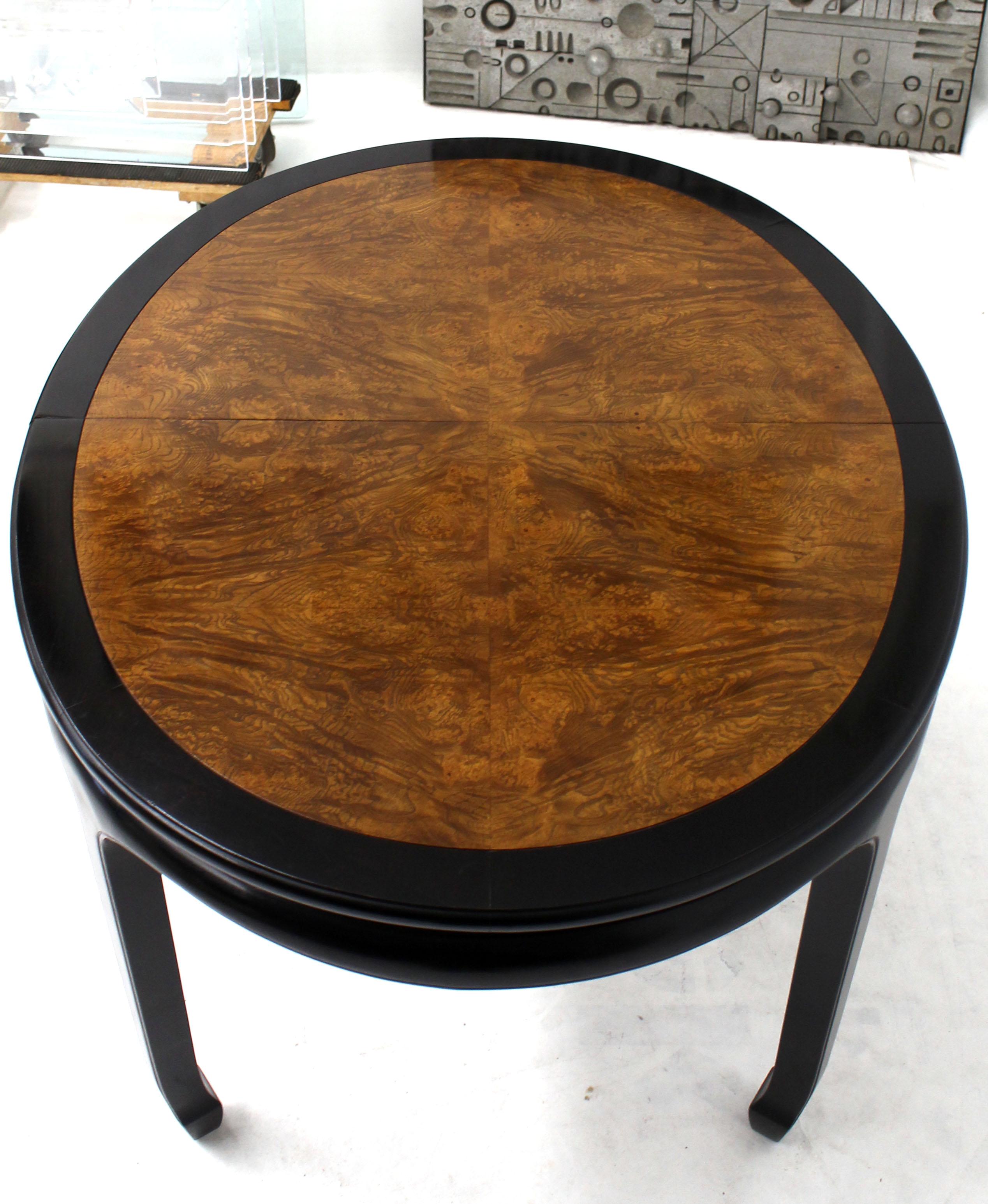 Hardwood Small Compact Round to Oval Burl Wood Dining Dinette Table Two Extension Boards