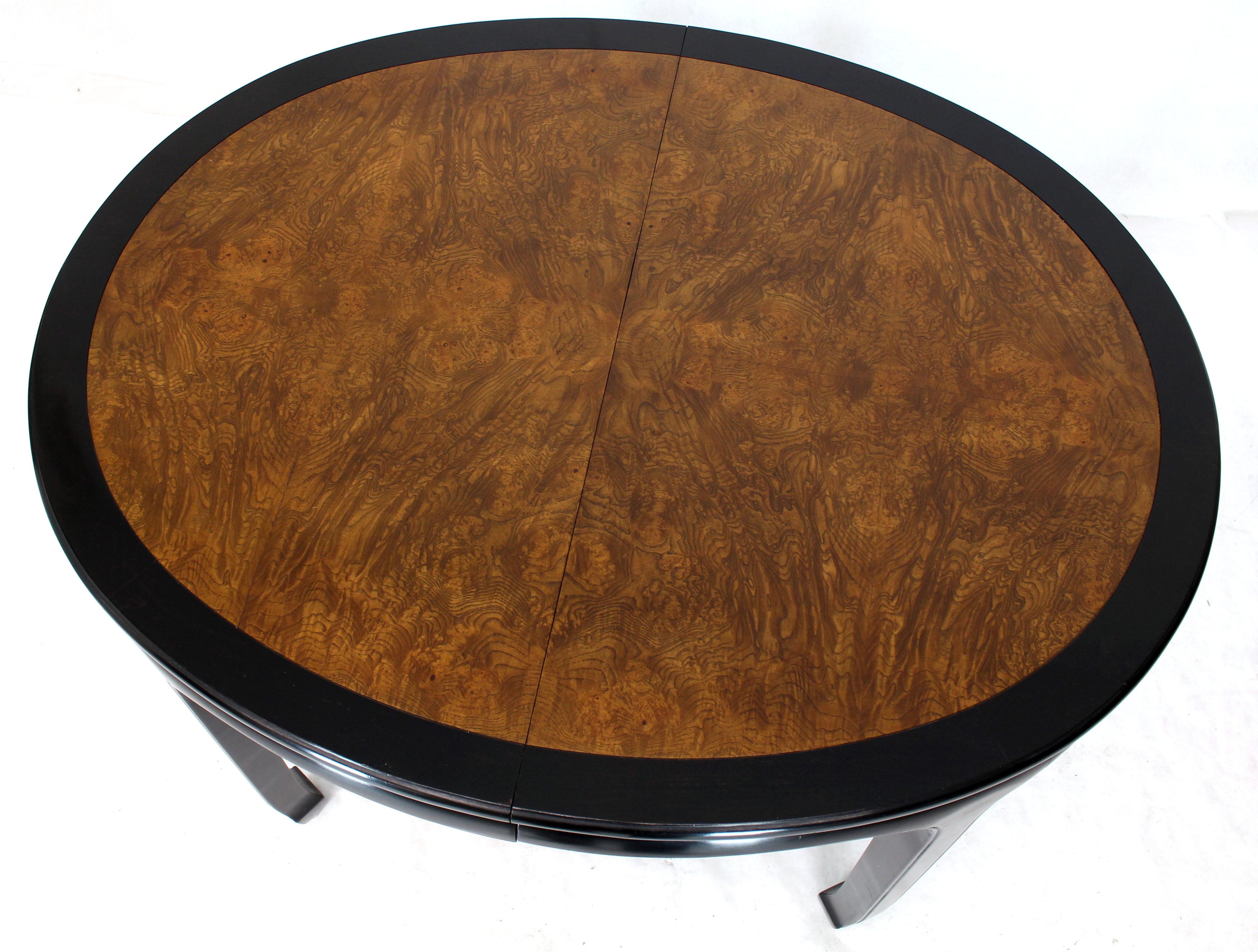 American Small Compact Round to Oval Burl Wood Dining Dinette Table Two Extension Boards