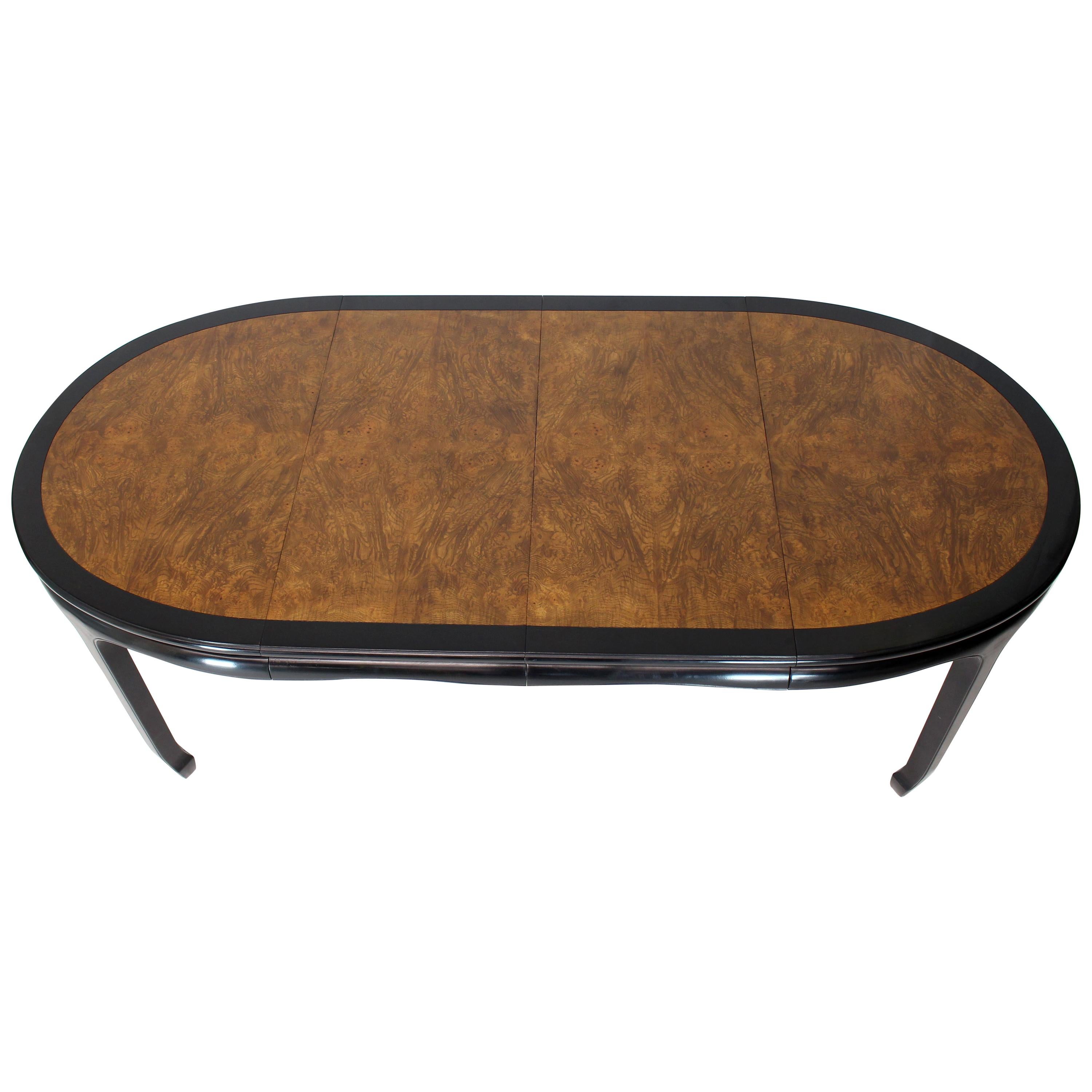 Small Compact Round to Oval Burl Wood Dining Dinette Table Two Extension Boards