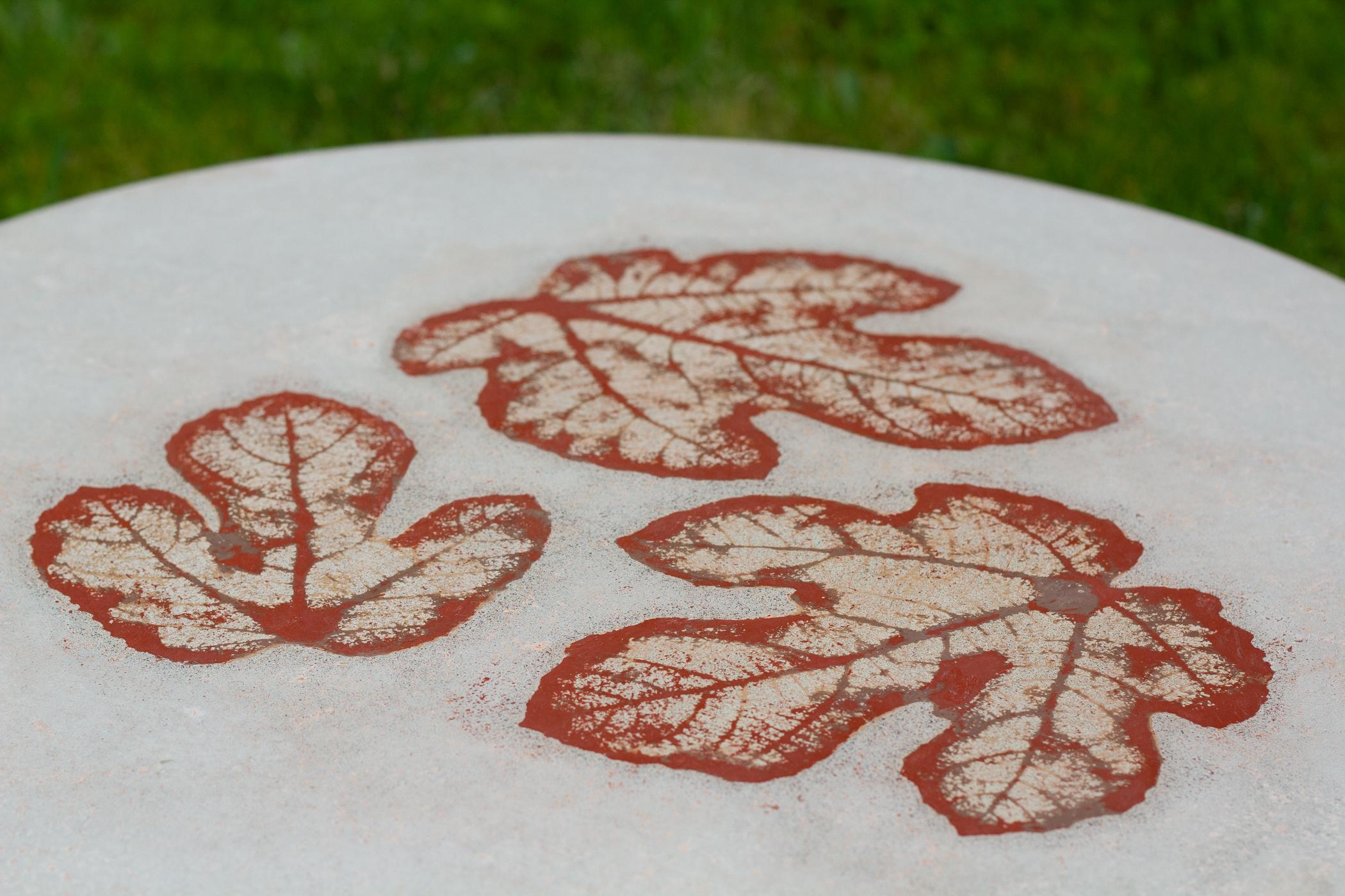 Industrial Small Concrete Top with Fig Leaf Imprints For Sale