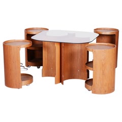 Small Conference Table, Czech Midcentury, Oak & Black Glass