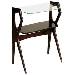 Small Console Ebonized Wood Glass Vintage, Italy, 1950s