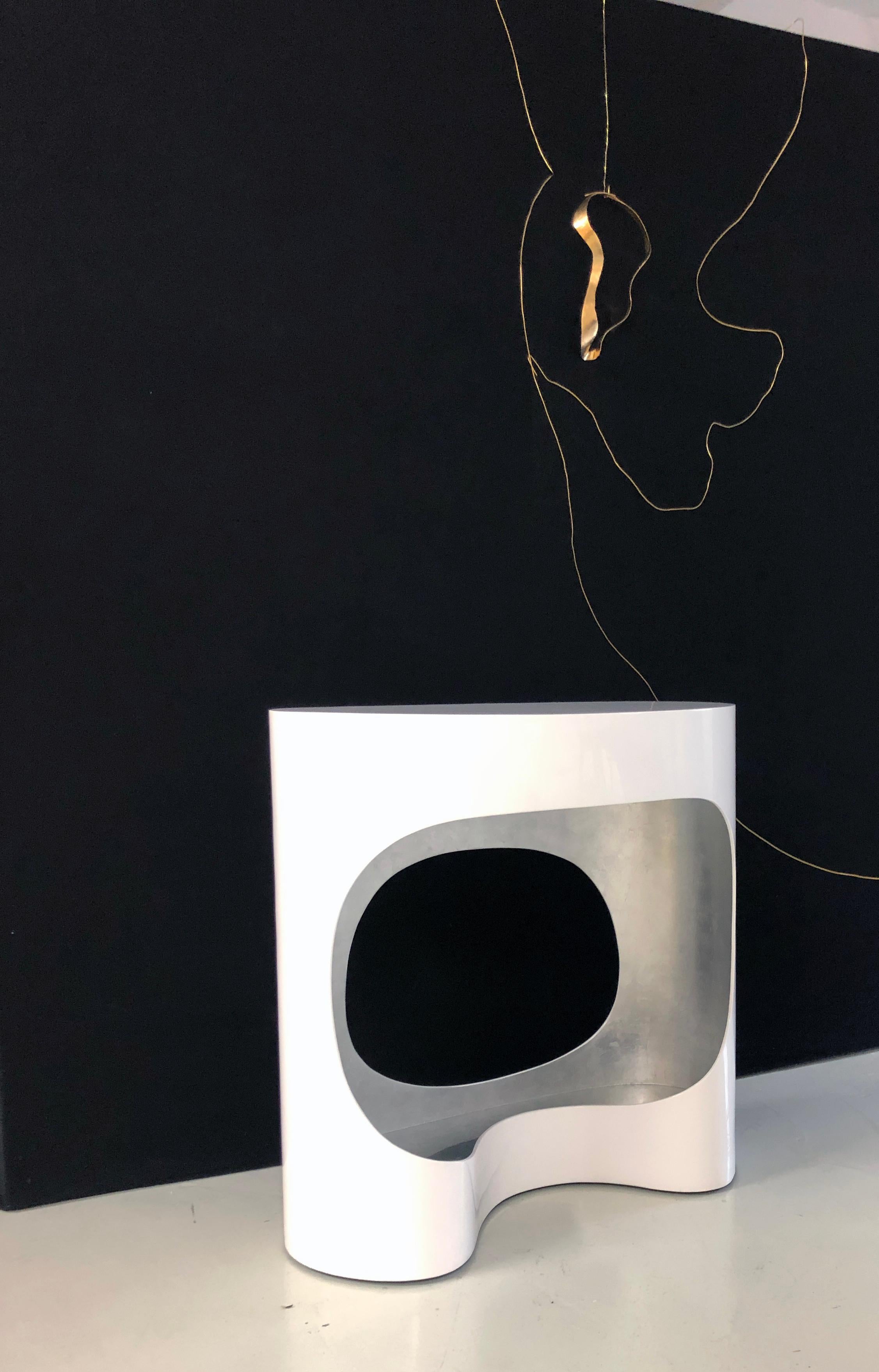 Contemporary Small Console in Lacquer and Silver Leaf 