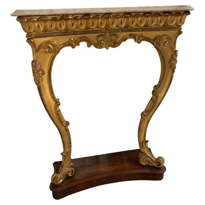 Small Console Table with a White Marble Top and Sitting on a Mahogany Base For Sale