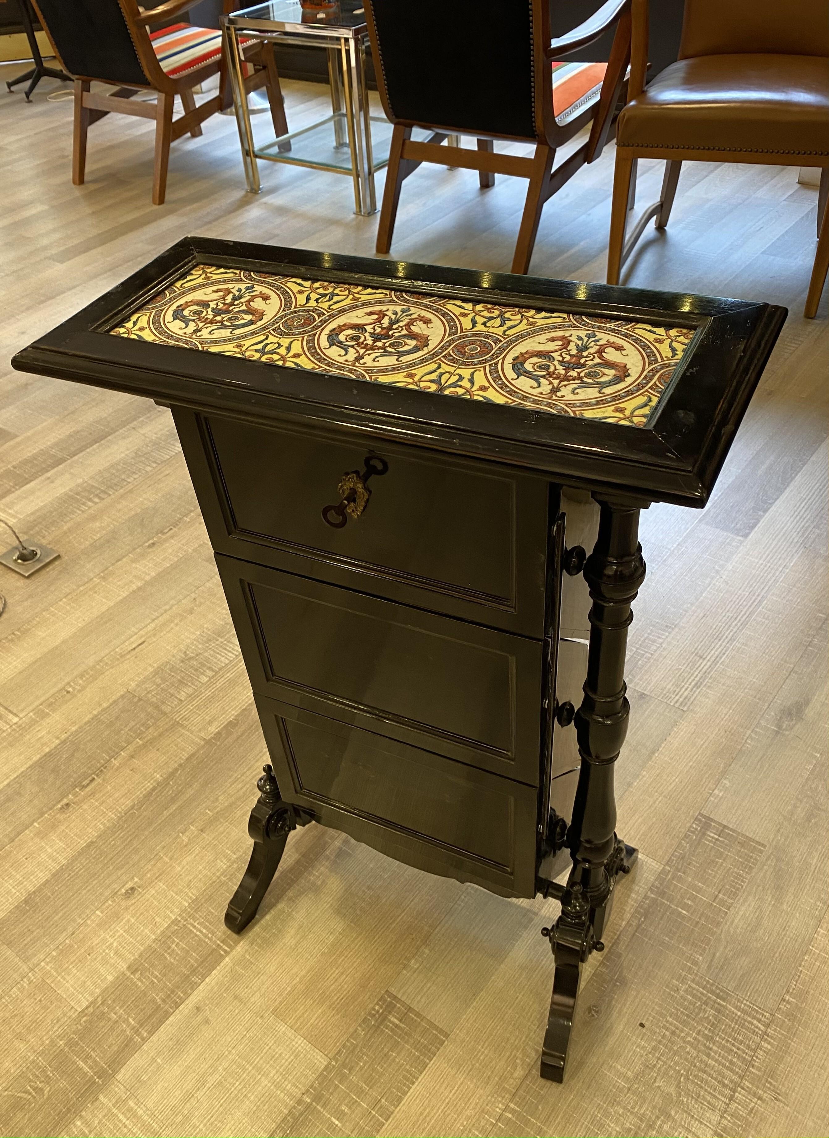 Ceramic Small Console Table with Zsolnay Tiles For Sale