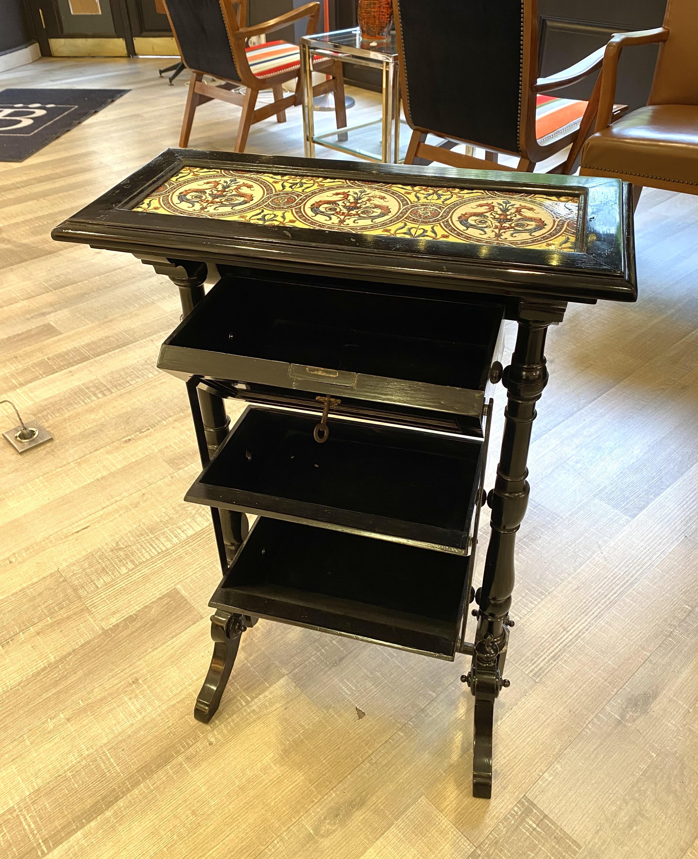 Small Console Table with Zsolnay Tiles For Sale 1