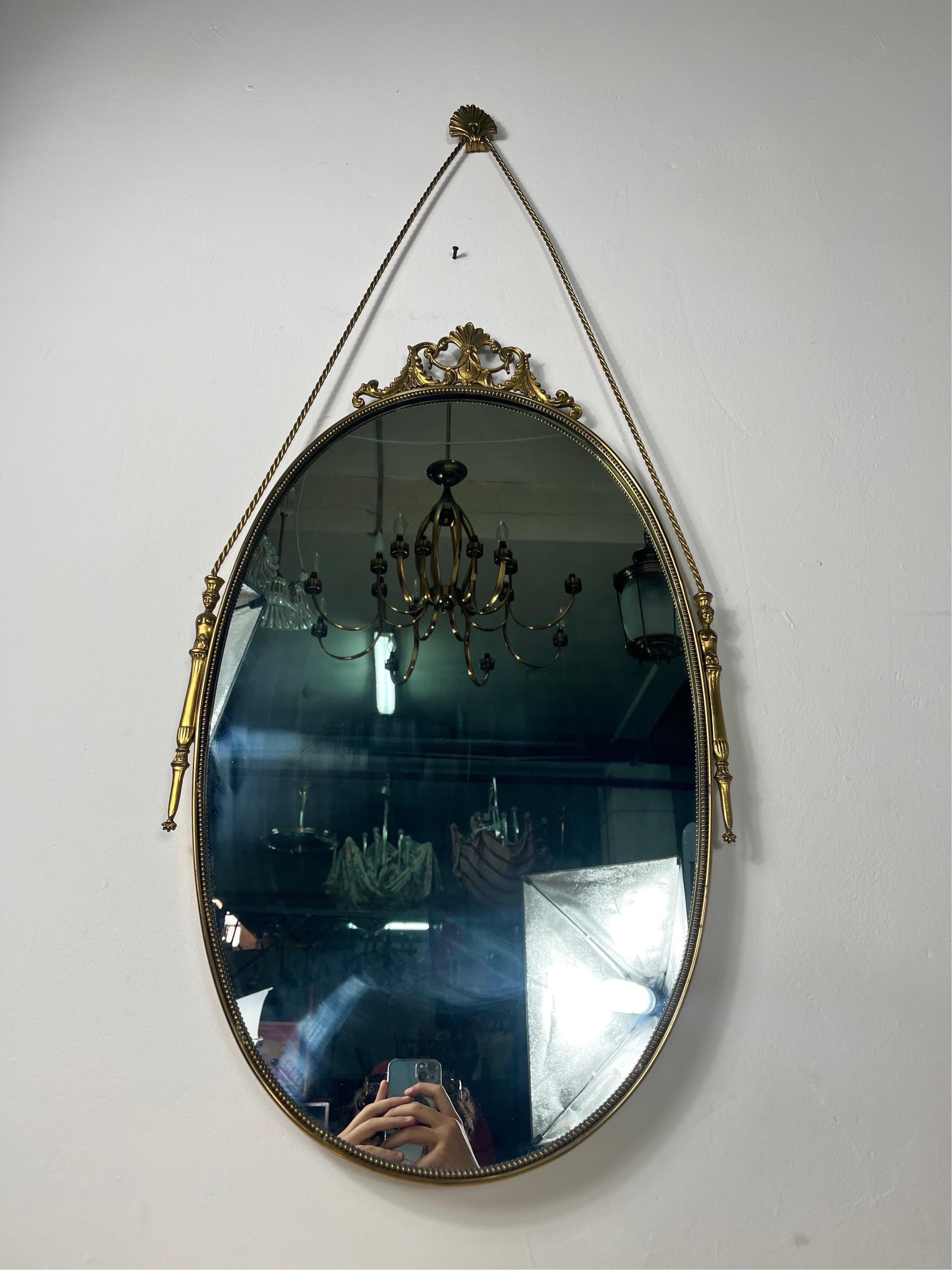 Italian Small Console with Brass Mirror For Sale