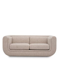 Small Contemporary Beige Fabric Upholstered Sofa with Black Wooden Feet