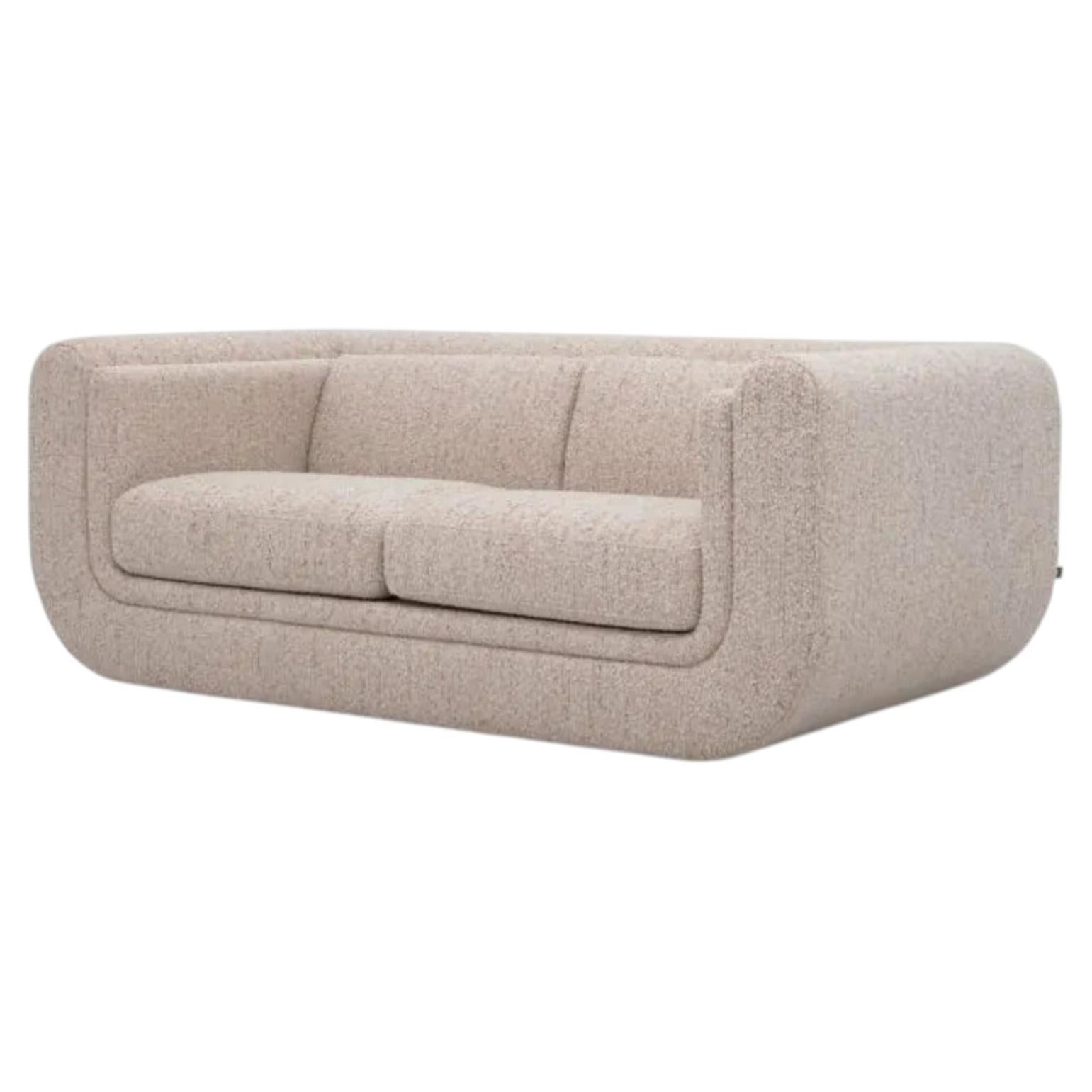 Small Contemporary Beige Fabric Upholstered Sofa with Black Wooden Feet