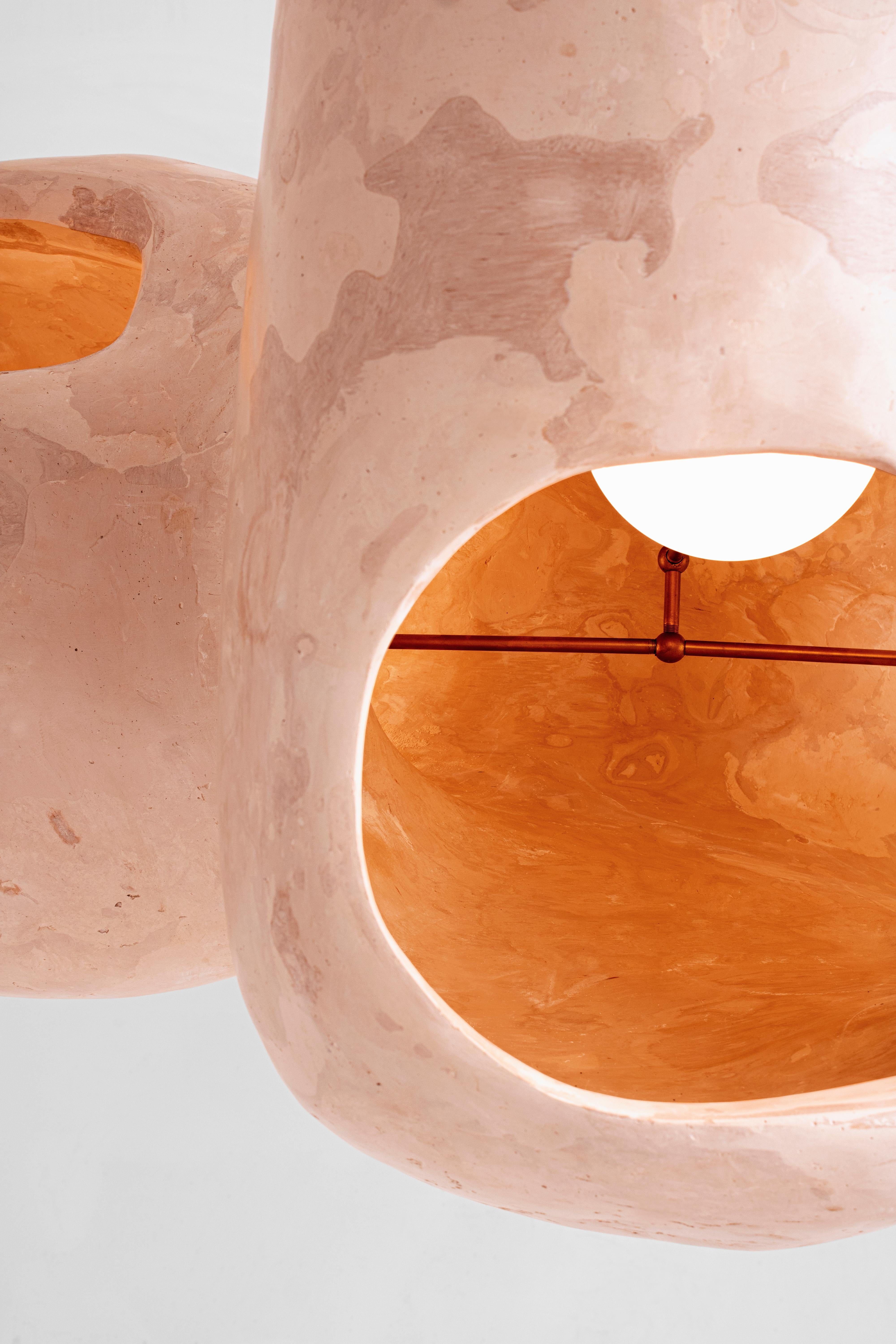Hand-Carved Small Contemporary Chandelier, Sculptural Lamp, Collectible Design 
