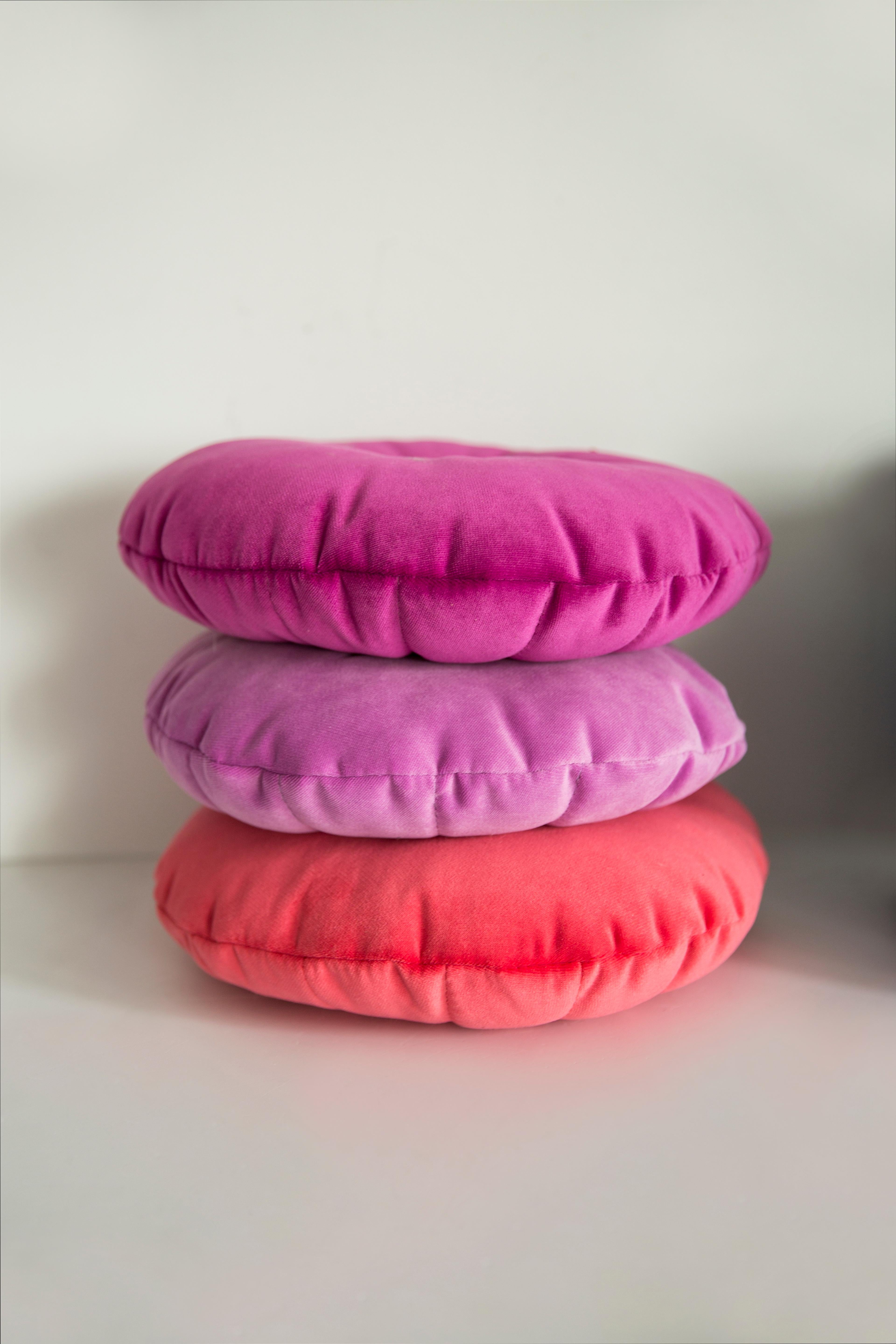 Small Contemporary Coral Pink Orange Velvet Pillow, Vintola Studio, Europe.  For Sale 1