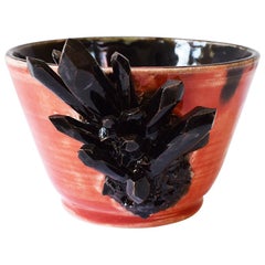 Small Contemporary Decorative Red and Black Geode Detail Ceramic Bowl Signed