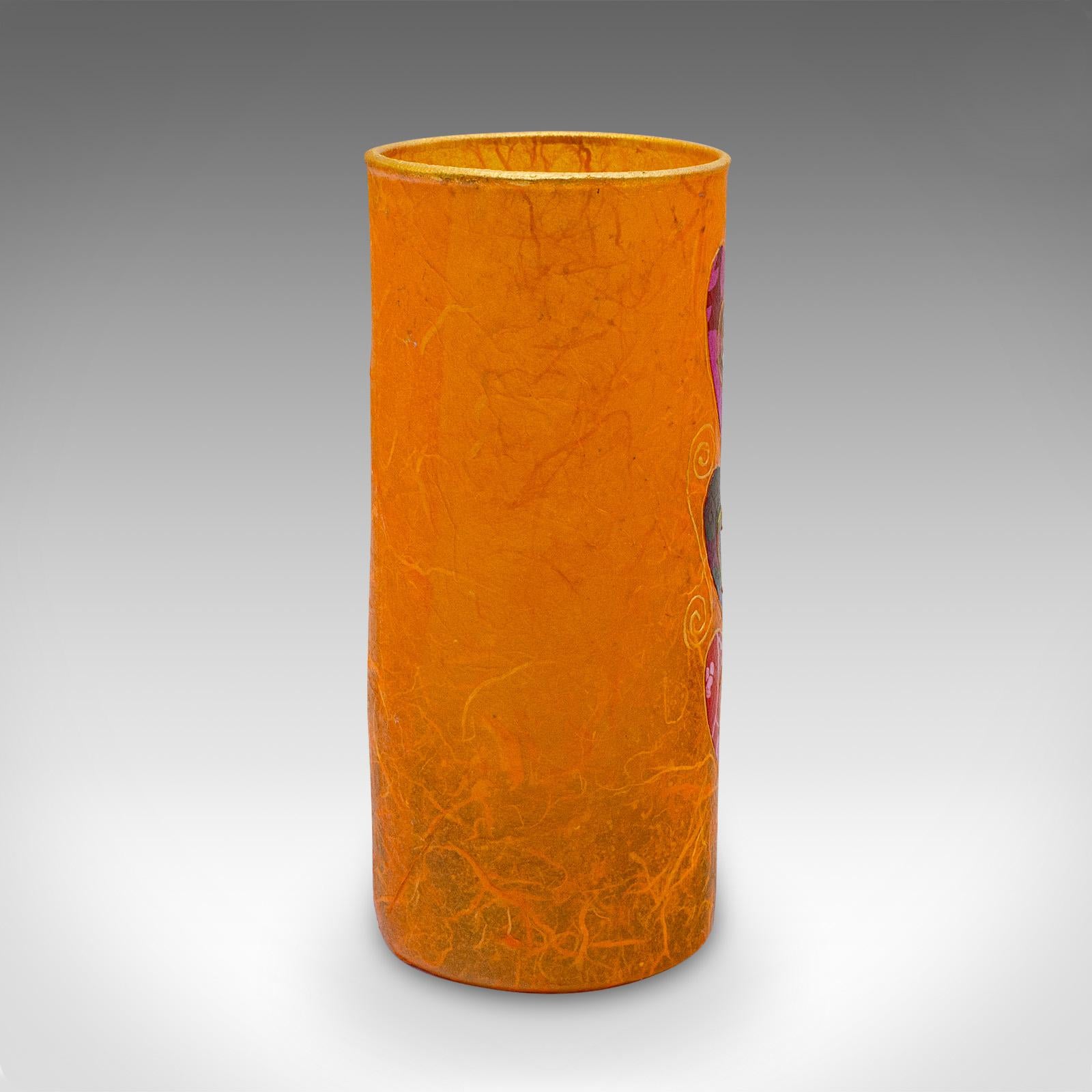 Modern Small Contemporary Decorative Vase, English, Straw Silk Art Glass, Flower Sleeve For Sale