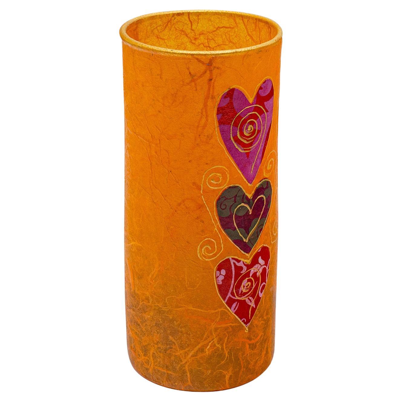 Small Contemporary Decorative Vase, English, Straw Silk Art Glass, Flower Sleeve For Sale