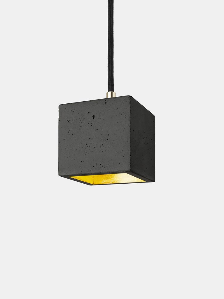 Small Contemporary Design Grey Concrete and Gold Leaf Ceiling Pendant