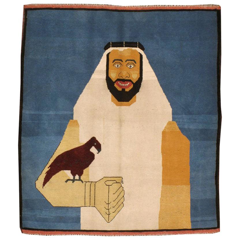Small Contemporary Fan-Tailed Raven Bedouin Falconer Pictorial Throw Rug