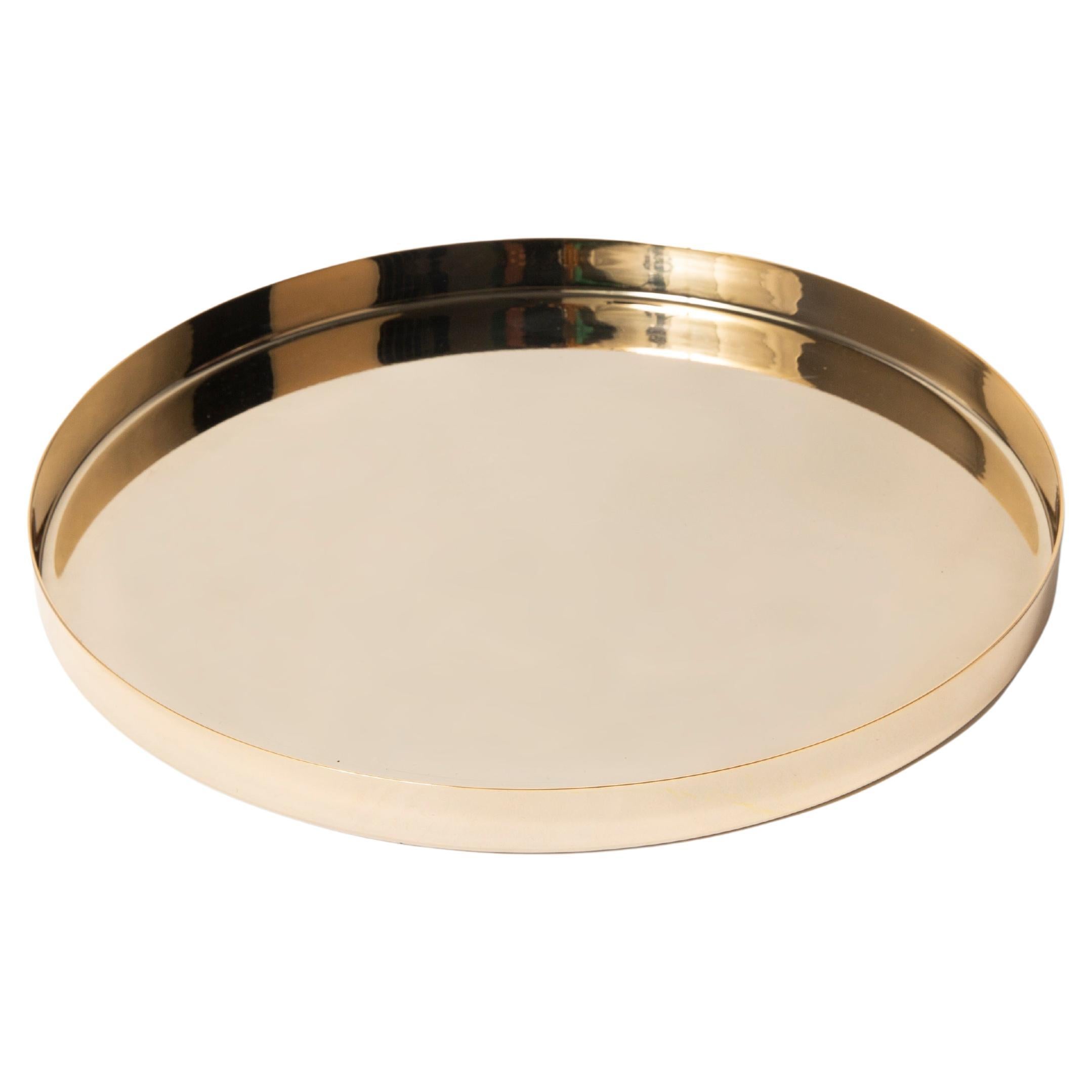 Small Round Gold Plated Decorative Tray made of Stainless Steel  For Sale