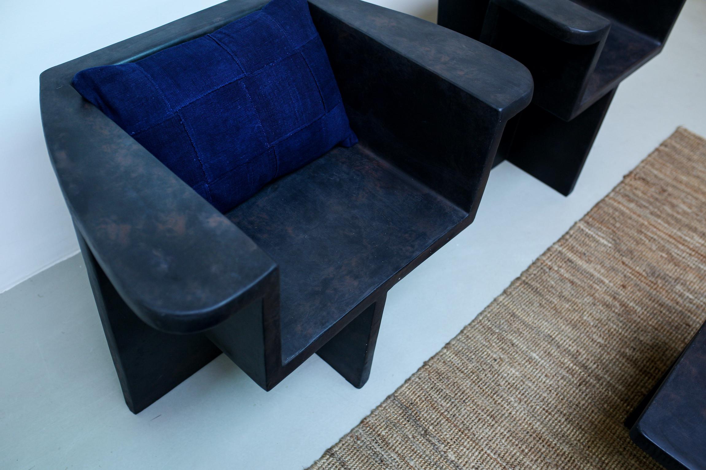 Organic Modern Small Contemporary Indigo Blue Cushion Cover - Handwoven in Mali  For Sale