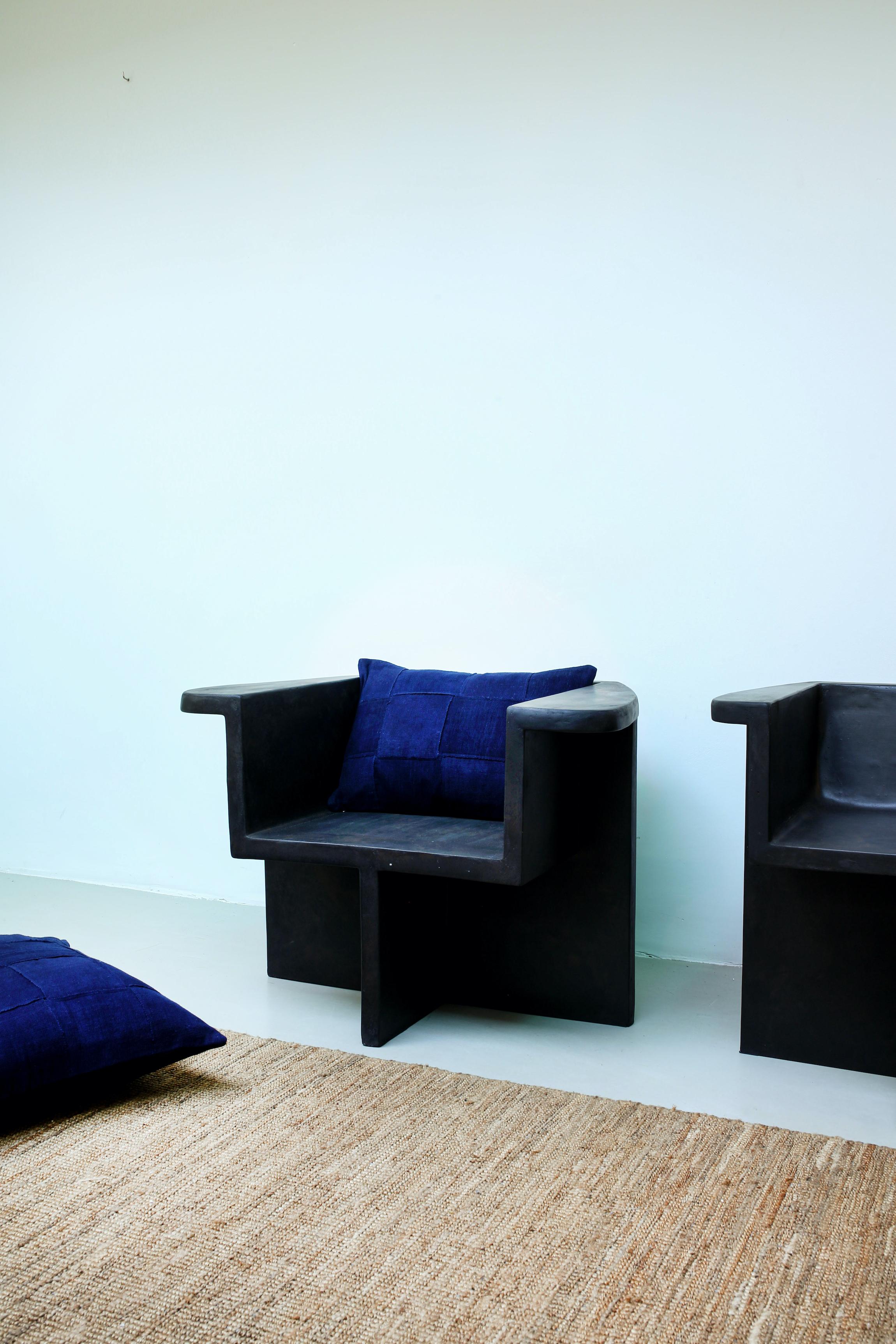 Dutch Small Contemporary Indigo Blue Cushion Cover - Handwoven in Mali  For Sale
