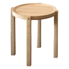 Small Contemporary Light Color Wood Side Table with Metal Details