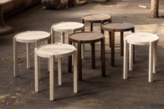 Small Contemporary Light Color Wood Side Table With Metal Details