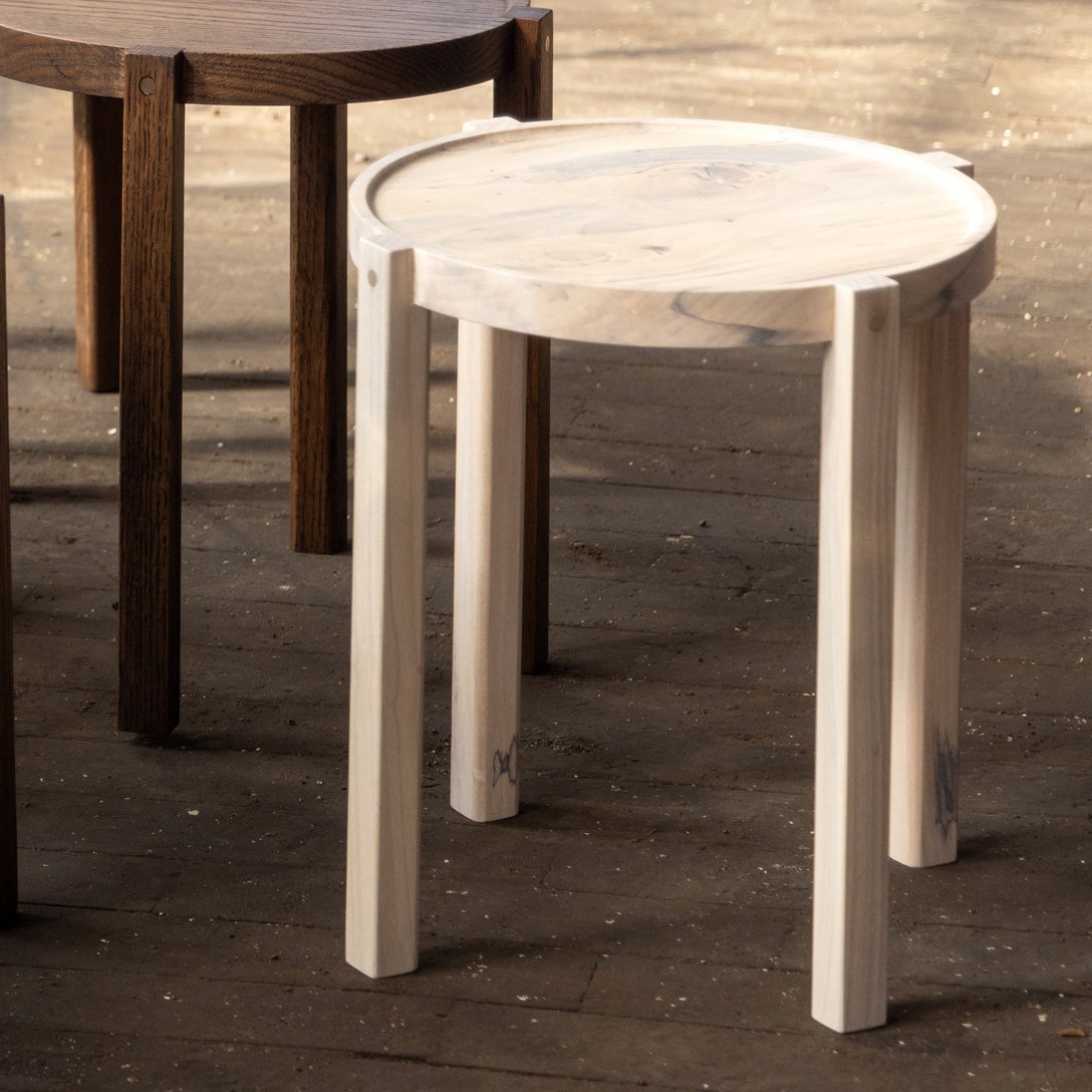 Small Contemporary Light Color Wood Side Table With Metal Details