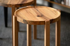 Small Contemporary Satin Walnut Wood Side Table with Bronze Details