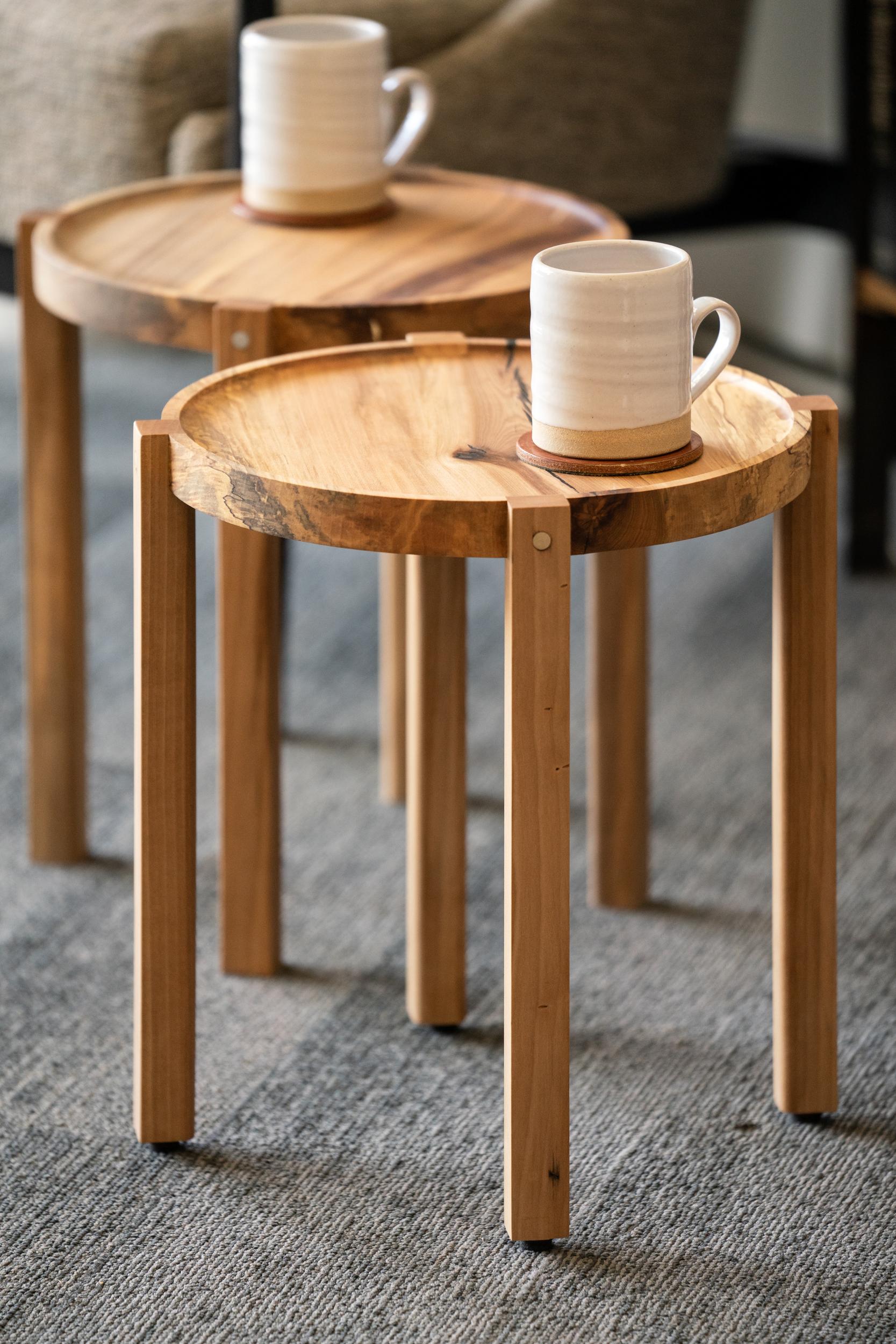 Small Contemporary Satin Walnut Wood Side Table with Bronze Details 1