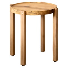 Small Contemporary Satin Walnut Wood Side Table with Bronze Details