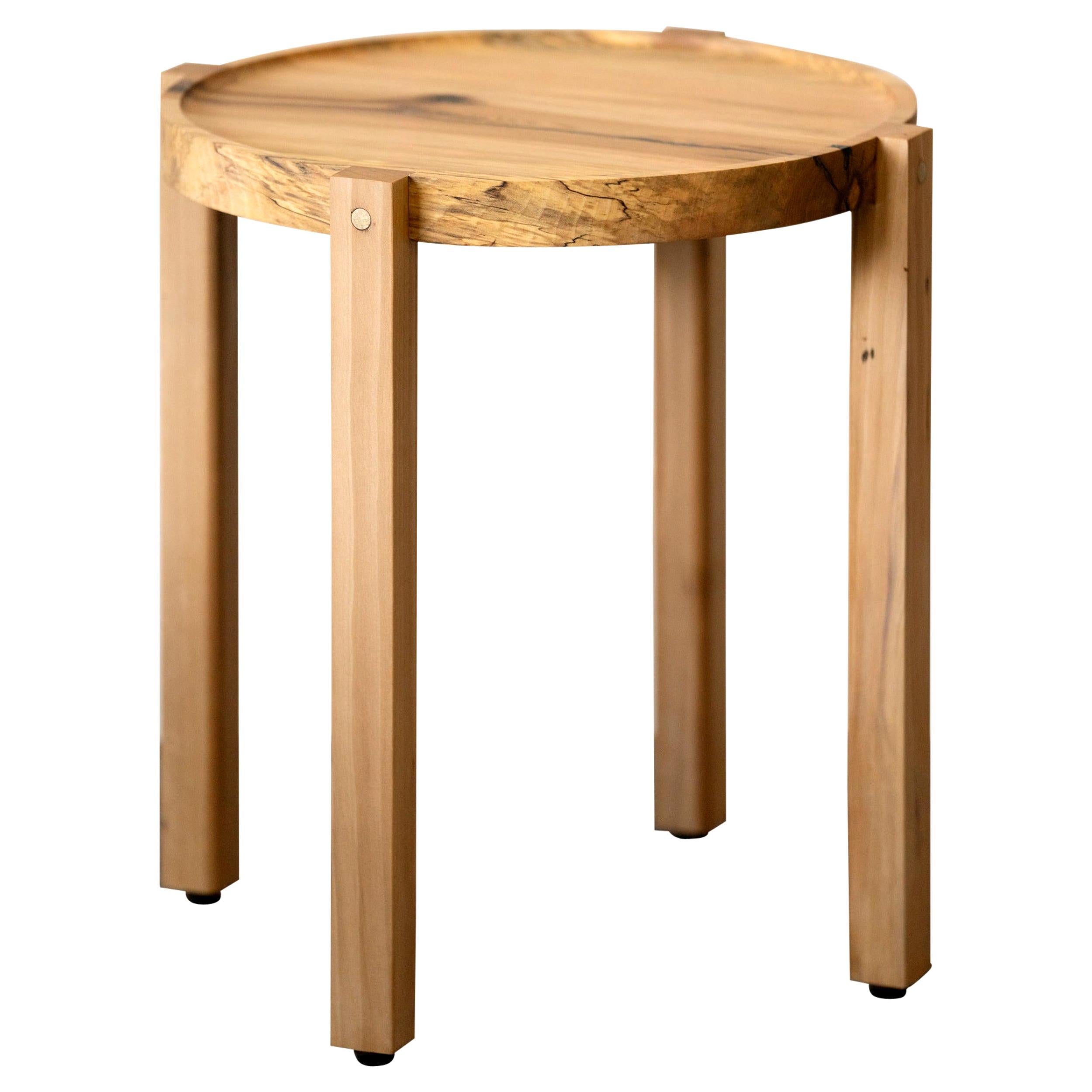 Small Contemporary Satin Walnut Wood Side Table with Bronze Details For Sale