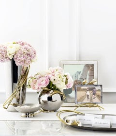 Small Contemporary Silver and Gold Metal Calla Lily Vase Bowl