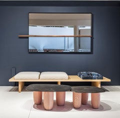 Small Contemporary Steel and Solid Oak Low Sumo Table by Vivian Carbonell