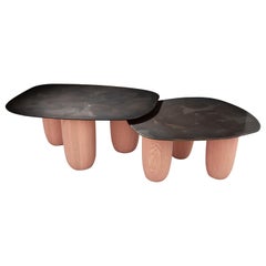 Small Contemporary Steel and Solid Oak Low Sumo Table by Vivian Carbonell