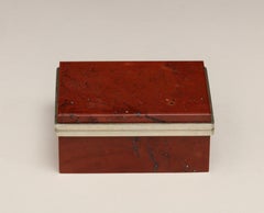 Small Continental Red Agate and Silver Plate Hinged Box